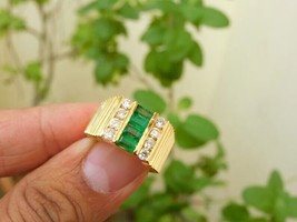 14K Gold Emerald Diamond Engagement Natural Emerald Diamond Wedding Gift Ring - £1,323.86 GBP