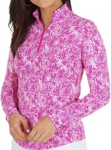 IBKUL UPF 50+ Abstract Skin Print Long Sleeves Zip Mock Neck Golf Top in Pink M - £45.49 GBP