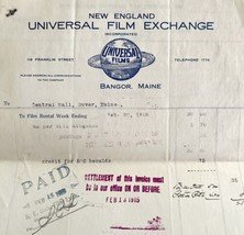 Universal Films Exchange 1915 WW2 Era Invoice Center Theater Maine DWEE3... - $39.99