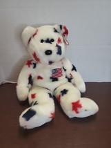 Ty Beanie Buddy &quot;Glory&quot; Bear Red White Blue US Flag 4th July Election Day L - £8.86 GBP