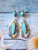 Turquoise Boho Silver earrings Victorian earrings Boho earrings Multicol... - $47.88 CAD