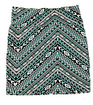 Black Aqua Blue Turquoise White Aztec Tribal Chevron Print Mini Skirt Sm... - £9.24 GBP