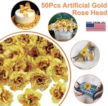 50Pcs Artificial Gold Rose Silk Fake Flower Head Wedding Party Home Diy Decor Us - £14.45 GBP