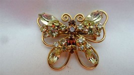 Vintage Juliana Goldtone Amber Citrine Rhinestones Butterfly Pin Brooch - £77.87 GBP