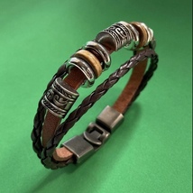 Double Layer Braided Leather Bracelet for Men Women - £9.58 GBP