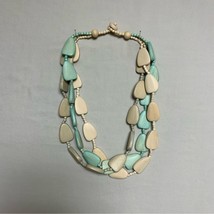 Wooden Boho Beachy Chunky Bead Necklace Teal Natural Fashion Jewelry Resort - £20.25 GBP