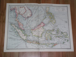 1908 Antique Map Of Indonesia Singapore Industry Transportation Ship Routes - £28.93 GBP