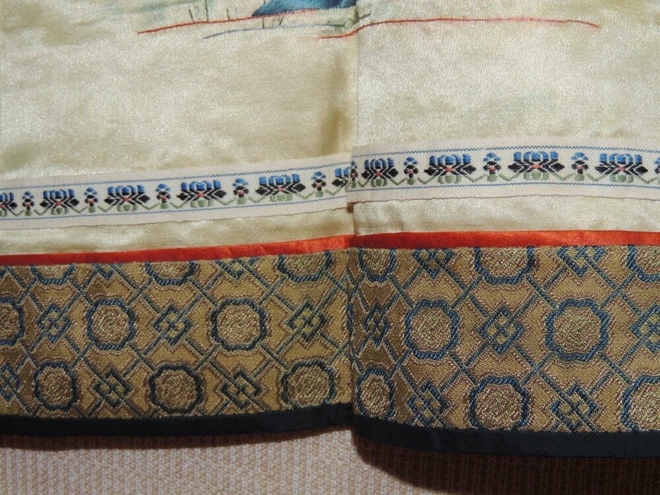 Chinese Silk Embroidery 12" Panel Tapestry Brocade Frame crane Vintage / Antique Item image 9