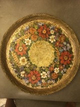 Gold Tray Glitter Textured Hand Painted Flowers Russian Artist Vintage Beautiful - £20.94 GBP