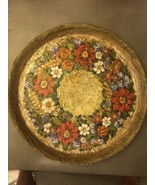 Gold Tray Glitter Textured Hand Painted Flowers Russian Artist Vintage B... - £21.22 GBP