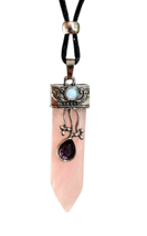 Rose Quartz Point Flower Necklace Pendant Amethyst Opalite Gemstone Beaded Cord - £12.03 GBP