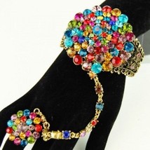 NEW 2 Piece Bling Multicolor Crystal Stone Set - Hand Chain Bracelet &amp; Ring - £16.23 GBP