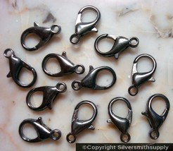 12 Gunmetal black plated steel necklace lobster claw jewelry clasps 14mm... - $1.93