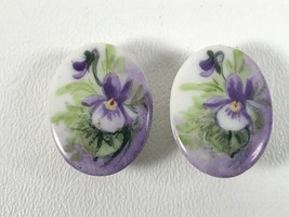 Two Vintage Porcelain Stud Buttons Hand Painted IRIS Floral Pair Purple ... - $23.75