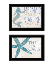 Set Of Two Mermaid Kisses Starfish Wishes 3 Black Framed Print Wall Art - $2,587.84 MXN