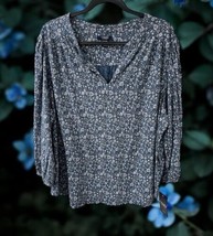 NWT Chaps Blouse Size 2X Blue Floral Spring V-Neck 3/4 Sleeve Pullover - $39.55