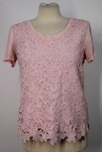 J Crew Factory M Pink Lace-Front Modal Nylon Short Sleeve Tee Top E9860 - £12.15 GBP