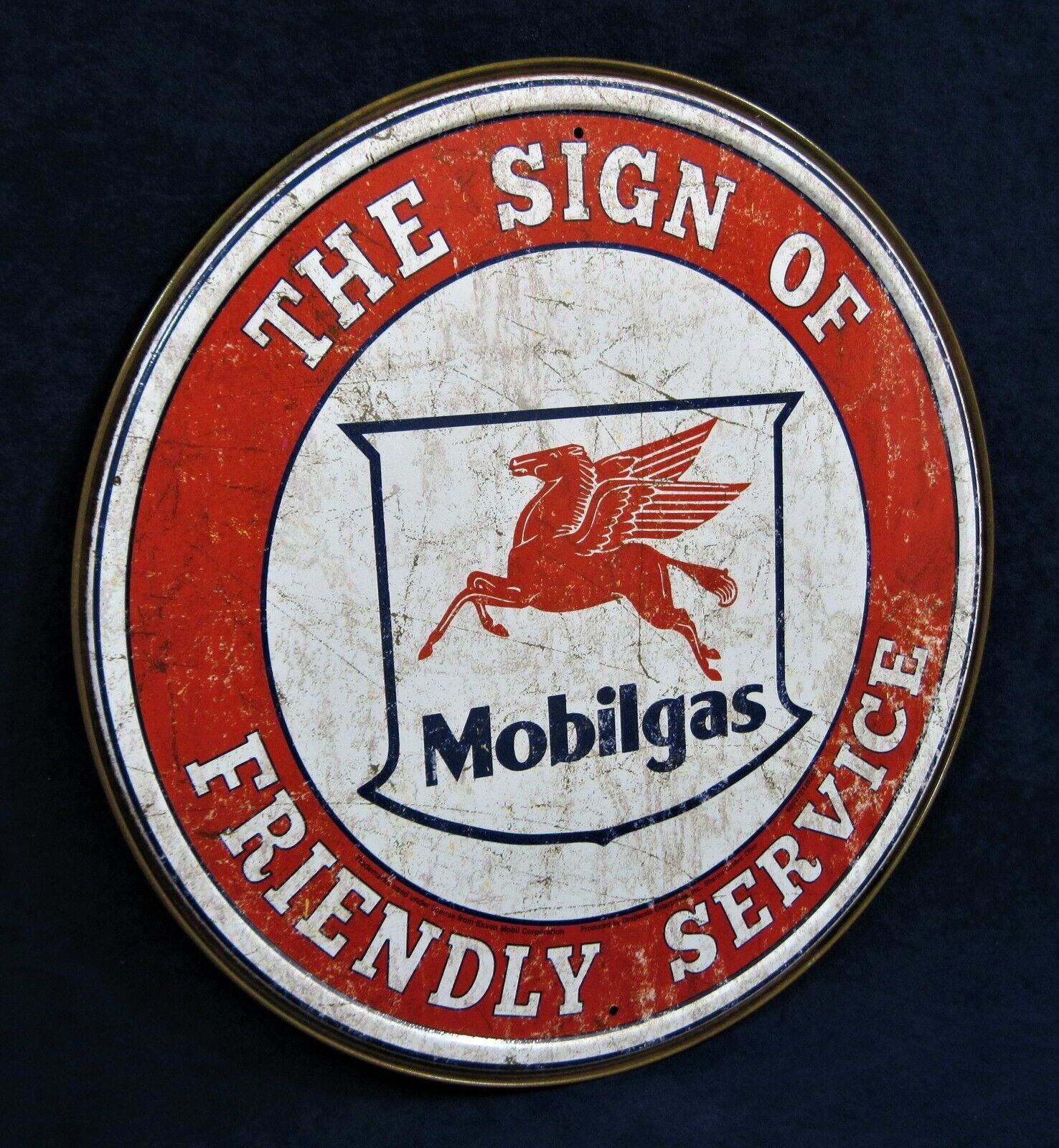MOBIL FRIENDLY SERVICE - Round Metal Tin Sign - Man Cave Garage Bar Wall Décor - £14.31 GBP