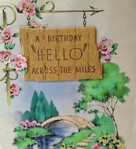 Mid Century Hello Across The Miles Pond Wood Sign Birthday Greeting Card Vintage - £18.98 GBP