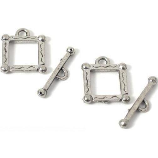 2 Bali Toggle Clasps Square Antique Finish Silver Plated Beading Jewelry Art - $7.09