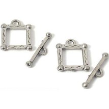 2 Bali Toggle Clasps Square Antique Finish Silver Plated Beading Jewelry... - $7.09