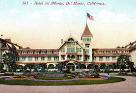 Monterey California Postcard Hotel Del Monte American Flag Gardens Circa... - $7.50
