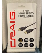 Craig High Speed HDMI Cable with Ethernet (Black/6ft) Gold Plated *NEW* ... - $13.56 CAD