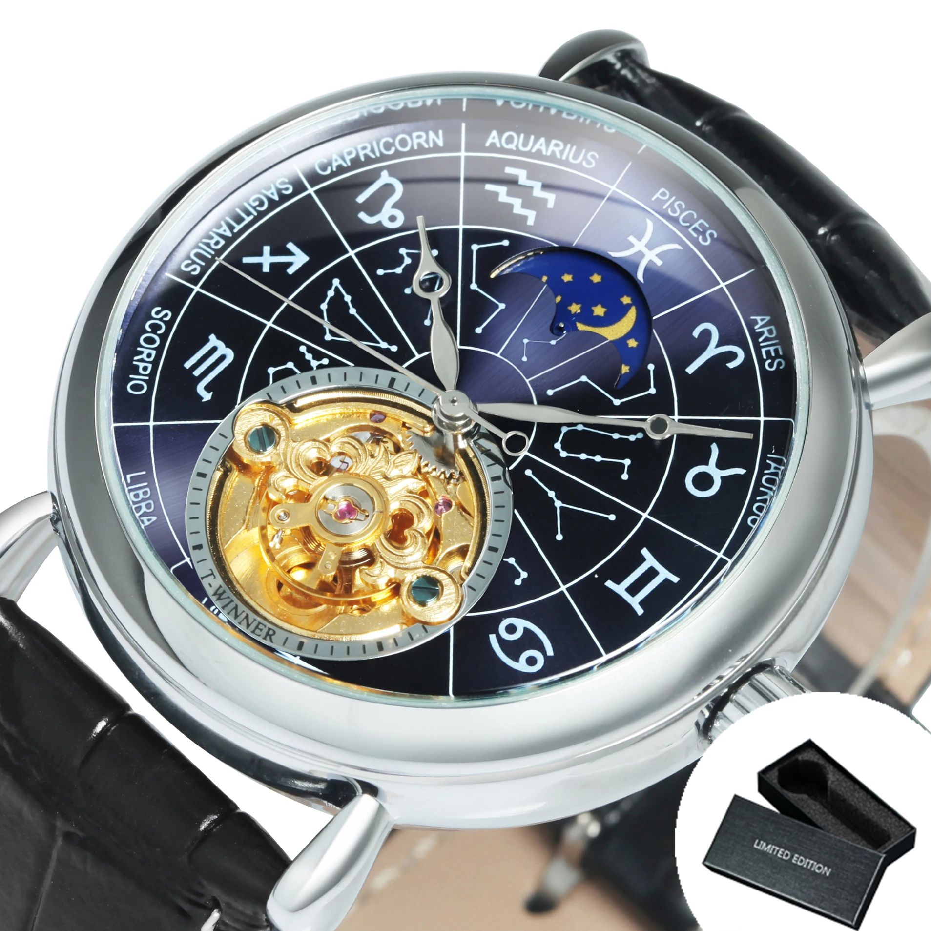 12 Zodiac Constellations Astronomical Automatic Watch for Men  Skeleton Mechanci - £109.79 GBP