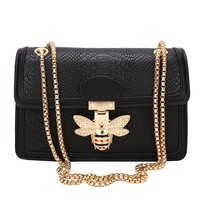 Fashion Leather Square Large Capacity Bee Lock Summer Chain Women&#39;s Shoulder Mes - £38.30 GBP