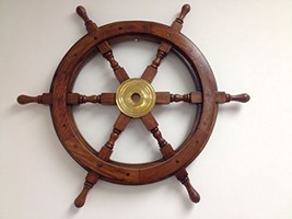 NauticalMart 24&quot; Wood and Brass Nautical Ship Wheel Marine Decor - £63.13 GBP