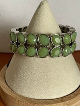 Vintage Ann Taylor Double Row Green Stone Chunky Silver Tone  Bracelet 8... - $15.19
