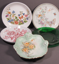 5 Vintage Plates 3.75&quot; to 4.25&quot; 1987, Staffordshire, Aynsley, Avon, Green Glass - £22.25 GBP