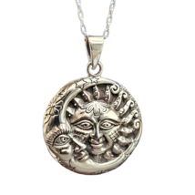 Sun Moon Pendant 24&quot; Necklace 925 Sterling Silver Surya Chandra Jewellery &amp; Box - £39.53 GBP