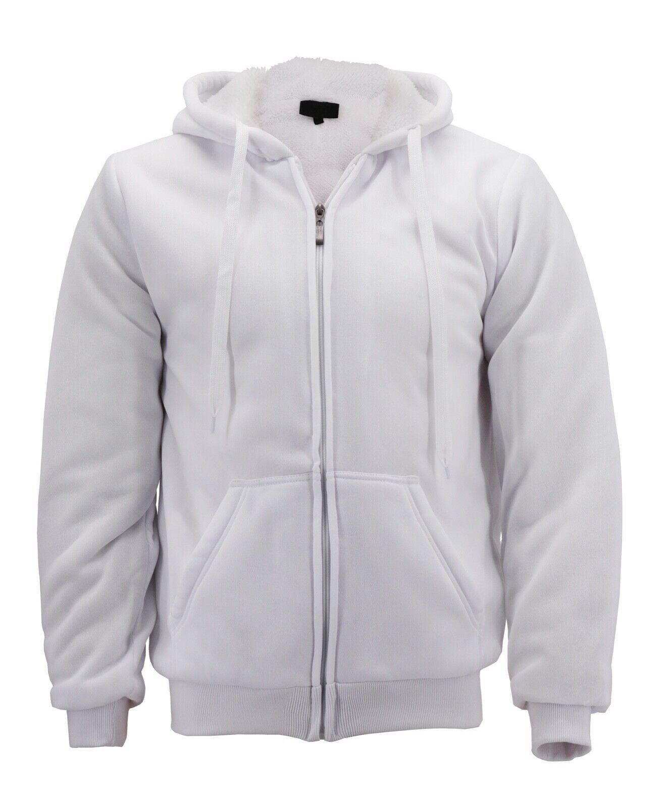 Primary image for Men's White Athletic Soft Sherpa Lined Fleece Zip Up Hoodie Sweater Jacket - M