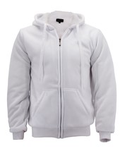 Men&#39;s White Athletic Soft Sherpa Lined Fleece Zip Up Hoodie Sweater Jacket - M - £17.35 GBP