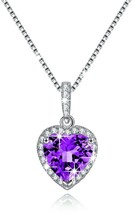 Sterling Silver Heart Necklace Created Amethyst Pendant Shape Of My Heart - £70.03 GBP