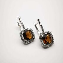 Vintage Jewelry Fine Women's Earrings, 925 Sterling Silver, Cetrine, Zircon - $140.00