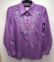 Bob Mackie Shirt Women Small Purple Embroidered Wearable Art Western Style - $21.38