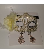 NEW Adult Masquerade Mask Matching Earrings Set Halloween Ivory Gold Fea... - $12.58