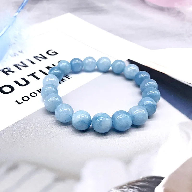 Natural Aquamari Bracelet Single Crystal Elastic Romantic Crystal Yoga B... - £7.69 GBP+