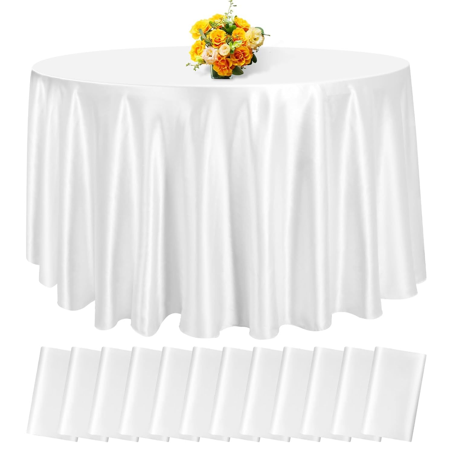 12 Pack 120 Inch White Satin Tablecloth - Premium Bright Silky Round Tablecloth