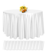 12 Pack 120 Inch White Satin Tablecloth - Premium Bright Silky Round Tab... - $203.99