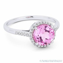 1.95ct Pink Lab Sapphire &amp; Diamond Halo 14k White Gold Promise Anniversary Ring - £270.49 GBP