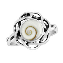 Timeless Infinity Celtic Knot Round Shiva Shell Sterling Silver Ring-7 - £16.45 GBP