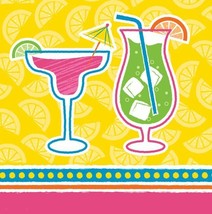 Cocktail Time Lunch Paper Napkins 16 Pack Summer Pool Party Adult Tableware - £11.08 GBP
