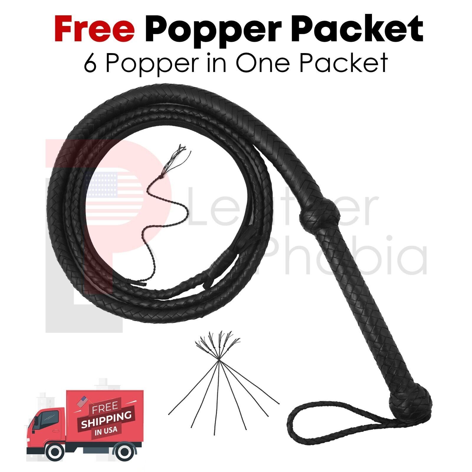 Genuine Cow Hide Leather Bullwhip 08 Feet Long Black 12 Plaits Heavy Dut... - $31.55
