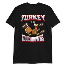 Turkey and Touchdowns Football Thanksgiving T-Shirt Black - £14.26 GBP+
