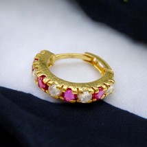 18K Real Gold Nose rings Pink White Excellent CZ clicker Nose Hoop Ring 20g - £53.19 GBP