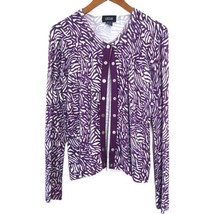 LouLou Purple &amp; White cardigan sweater Sz Medium Women&#39;s - $21.88