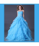 Blue Red or Yellow Bare Shoulders Strapless Organza Lace Princess Ball Prom Gown - $142.95